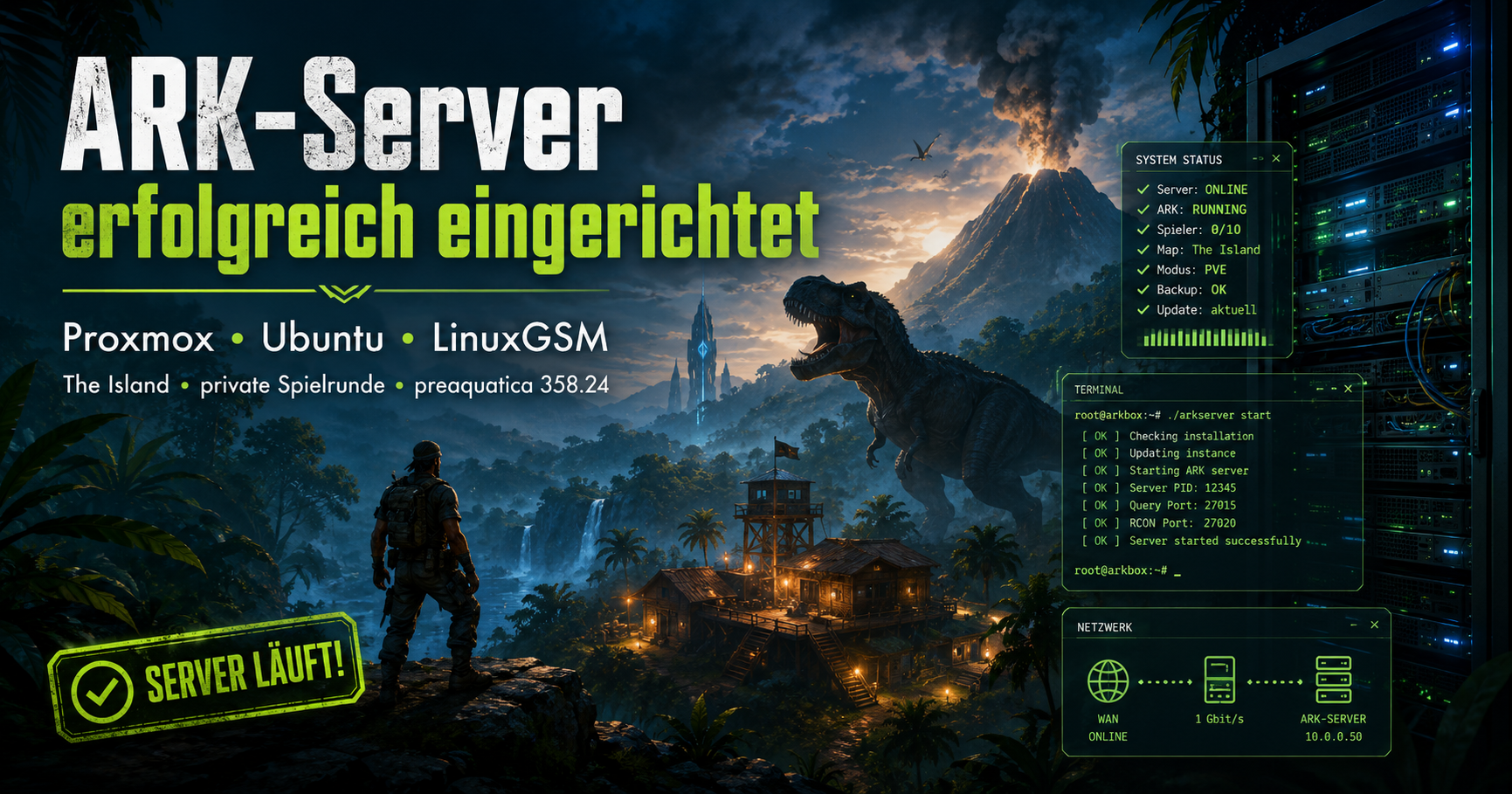 ARK-Server Status: online, Backup OK, Netzwerk aktiv